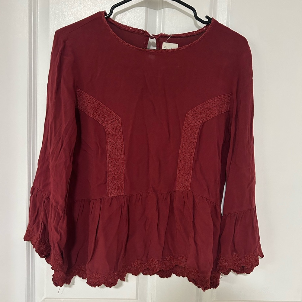 Berle Deep Red Lace Accent Blouse
